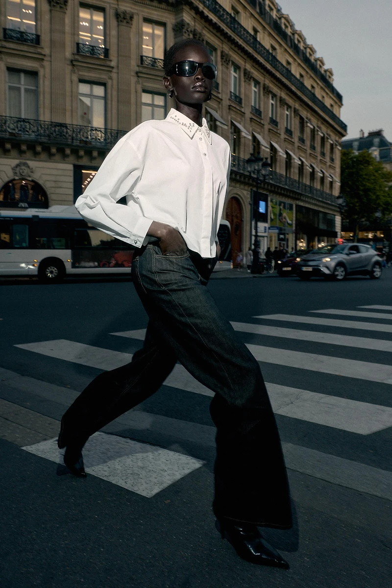 POPLIN SHIRT WITH JEWEL BEADS