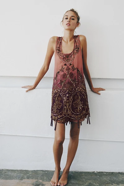 LIMITED EDITION BEADED TIE-DYE PRINTED DRESS