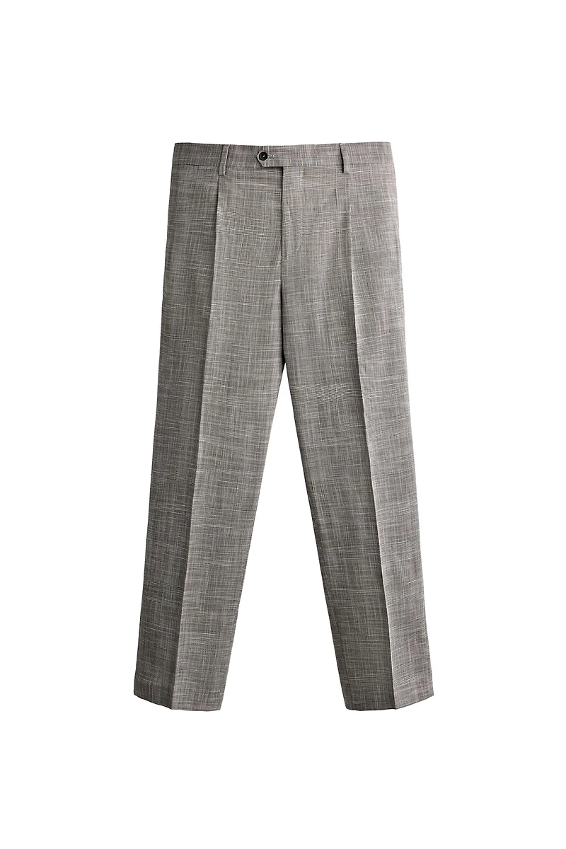 PANTALON DE COSTUME À CARREAUX ET PLIS EN LAINE