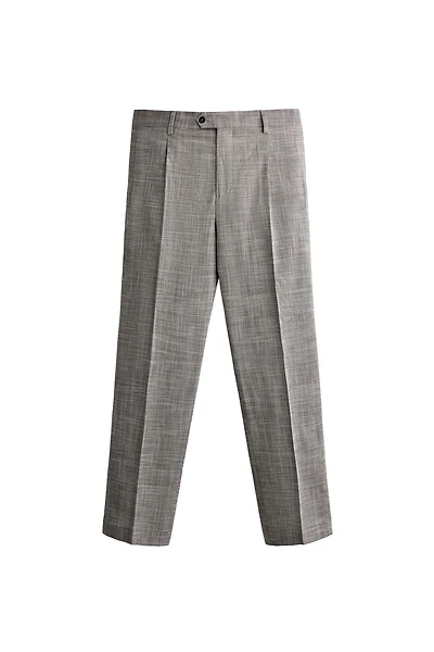 PANTALON DE COSTUME À CARREAUX ET PLIS EN LAINE