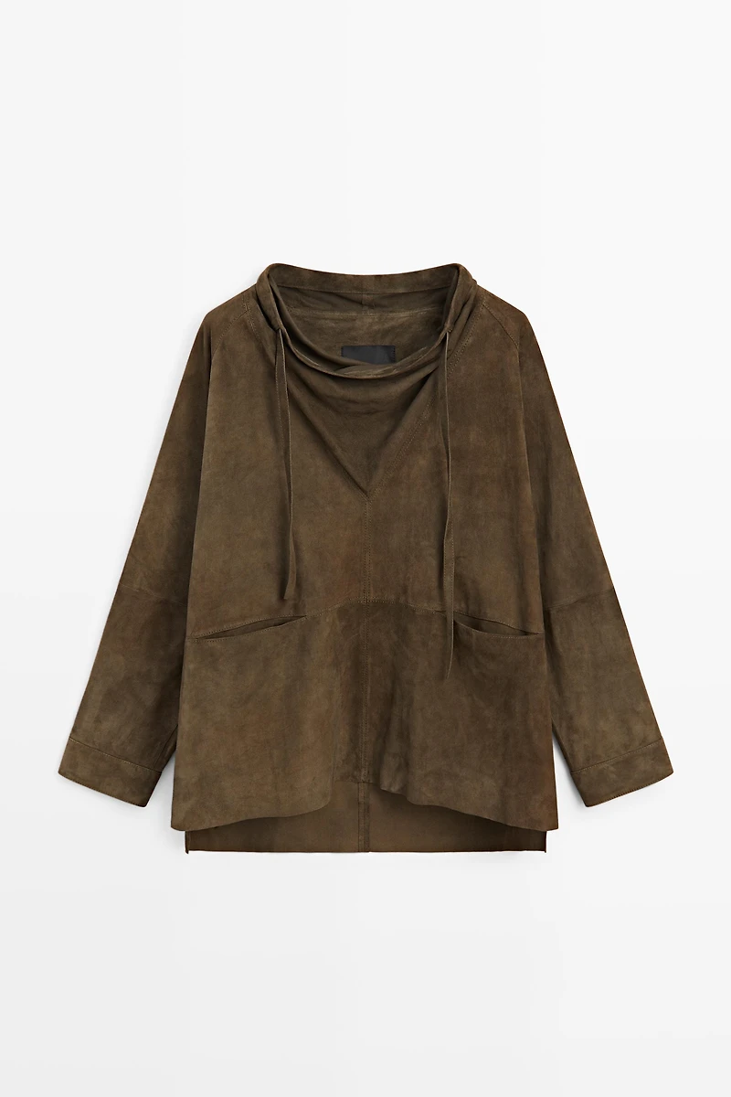 High-neck suede shirt