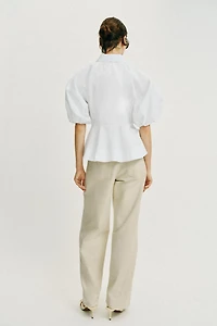 PEPLUM SHIRT WITH PUFF SLEEVES