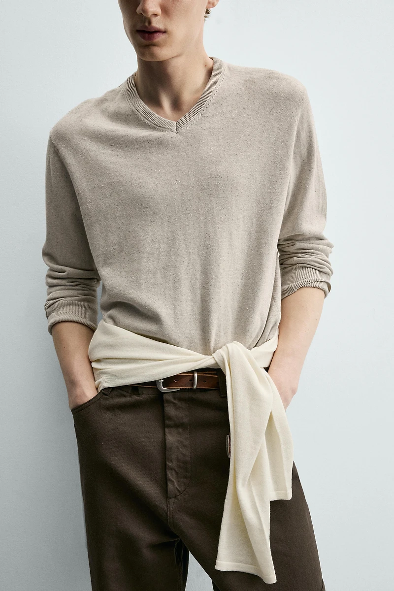 PULL BOUTONNÉ EN MÉLANGE DE COTON
