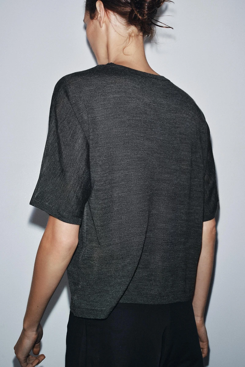 SHORT SLEEVE KNIT WOOL TOP