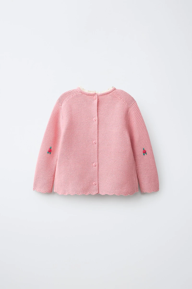 FLORAL EMBROIDERED AND LACE TRIM KNIT JUMPER