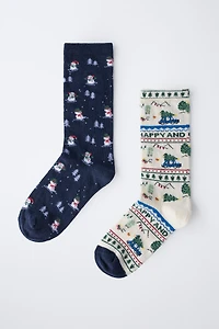 TWO-PACK OF TREE AND SNOWMAN SOCKS