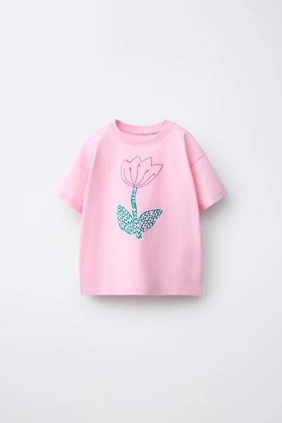 FRUIT PRINT AND EMBROIDERED T-SHIRT