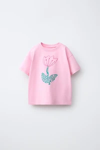 FRUIT PRINT AND EMBROIDERED T-SHIRT