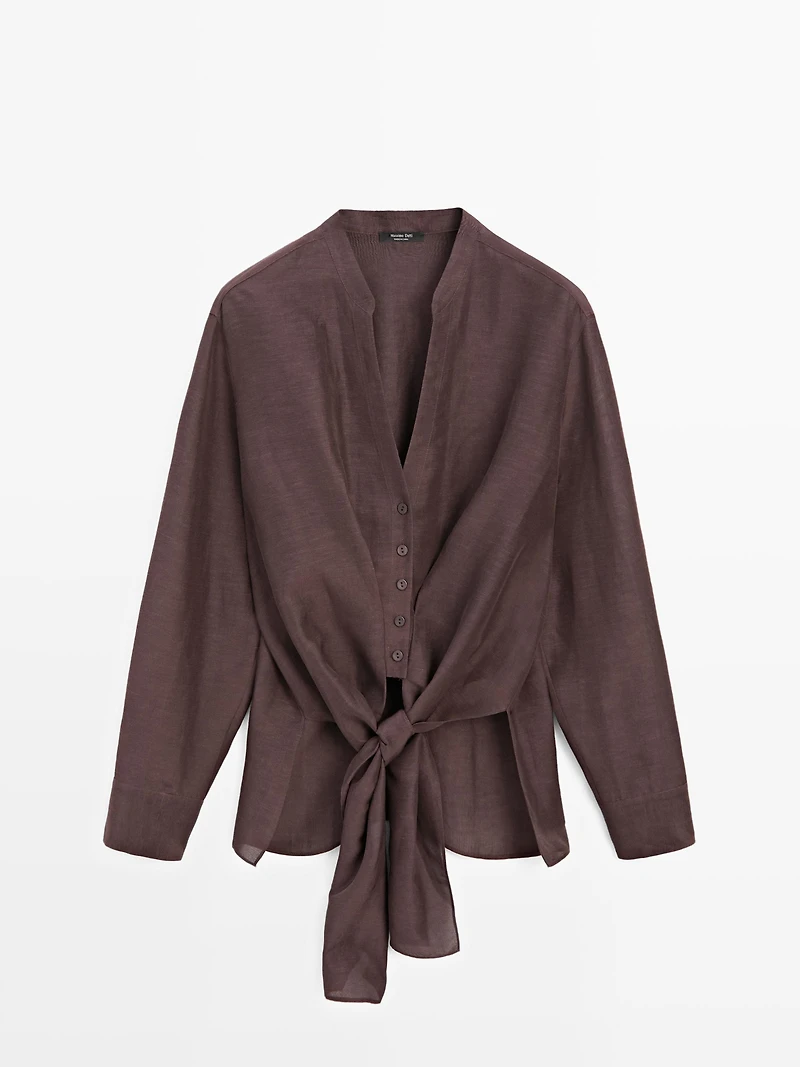 Linen blend knotted shirt