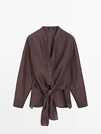 Linen blend knotted shirt