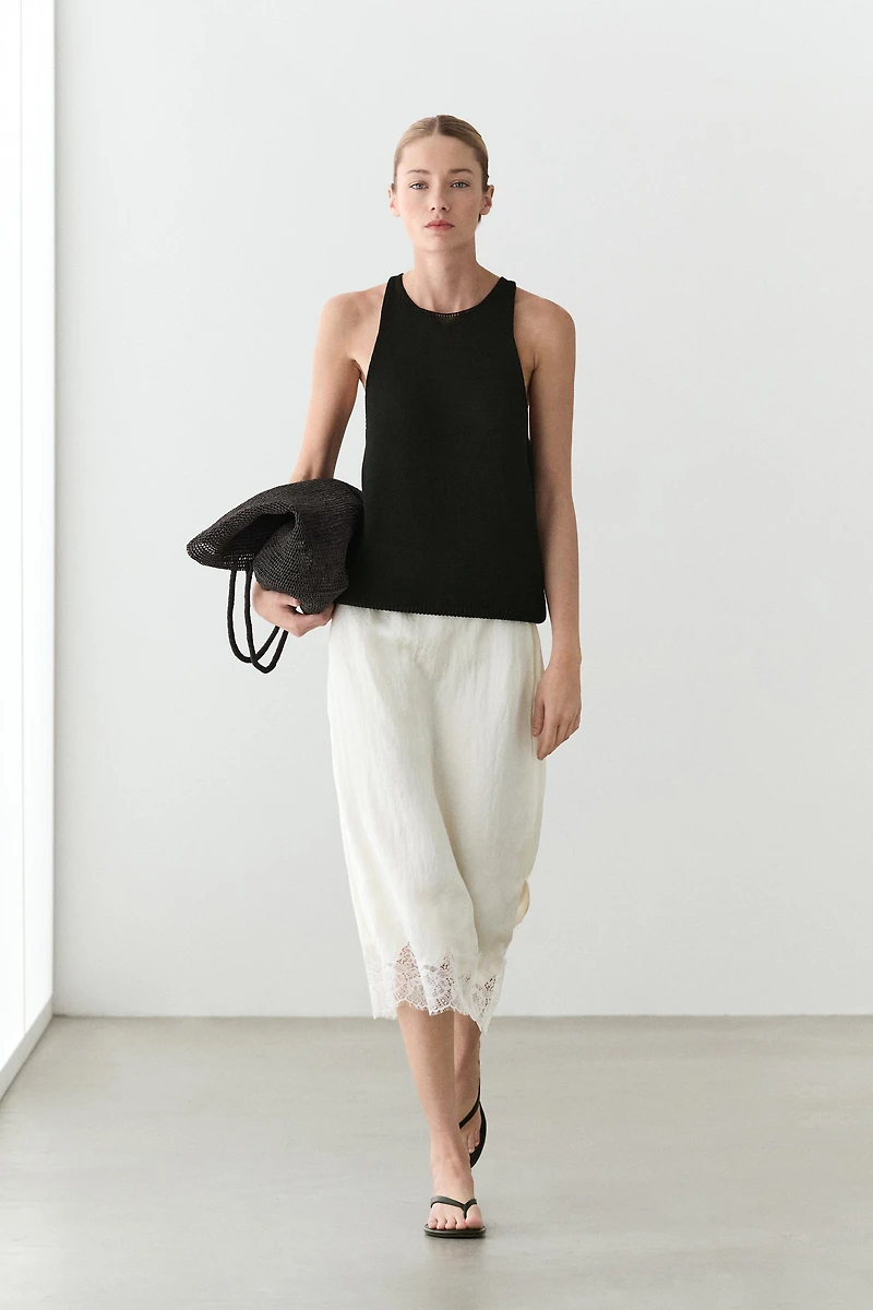 Flowing midi skirt with lace detail
