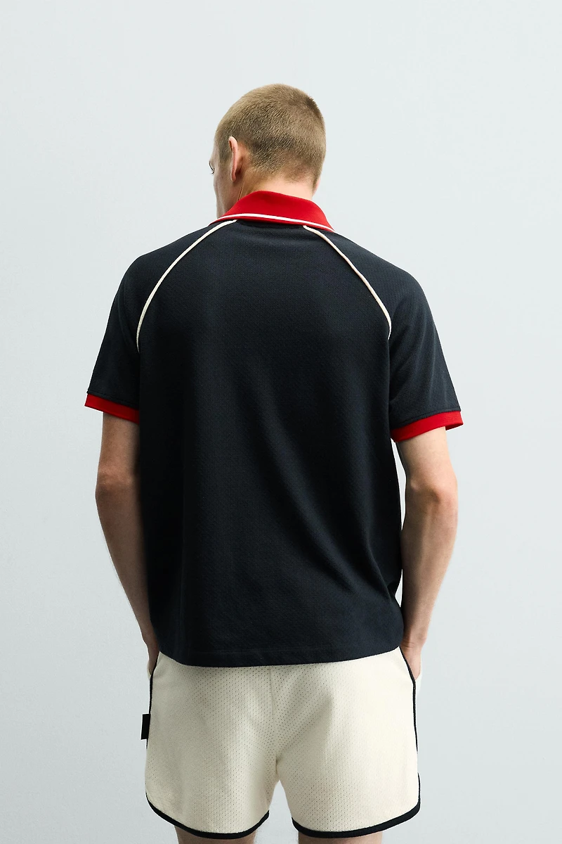 CONTRAST TRIM TEXTURED POLO