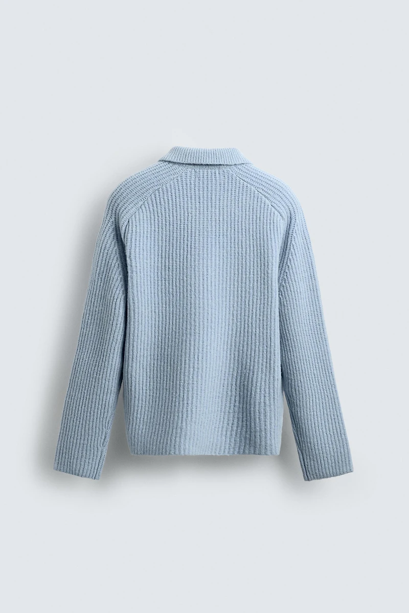 POLO EN MAILLE PERLÉE AVEC MÉLANGE DE LAINE