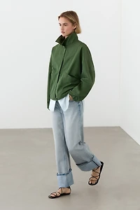 Bomber jacket with puff sleeves