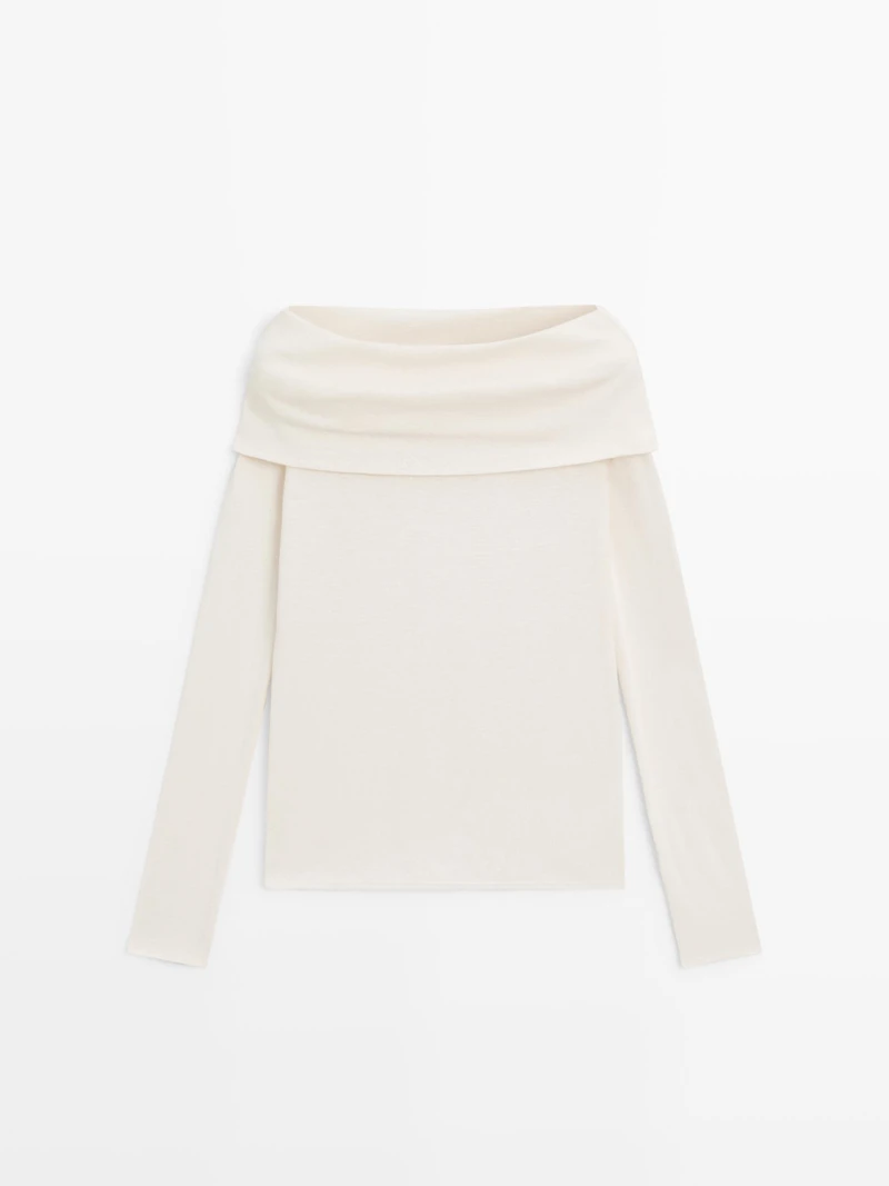 T-shirt col bustier en coton mélangé