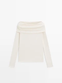 T-shirt col bustier en coton mélangé