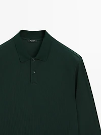 Long sleeve mercerised cotton piqué polo shirt