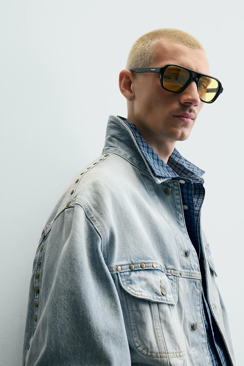 RELAXED FIT DENIM JACKET WITH METAL STUDS