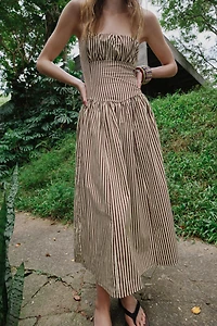 STRIPED COMBINATION POPLIN DRESS