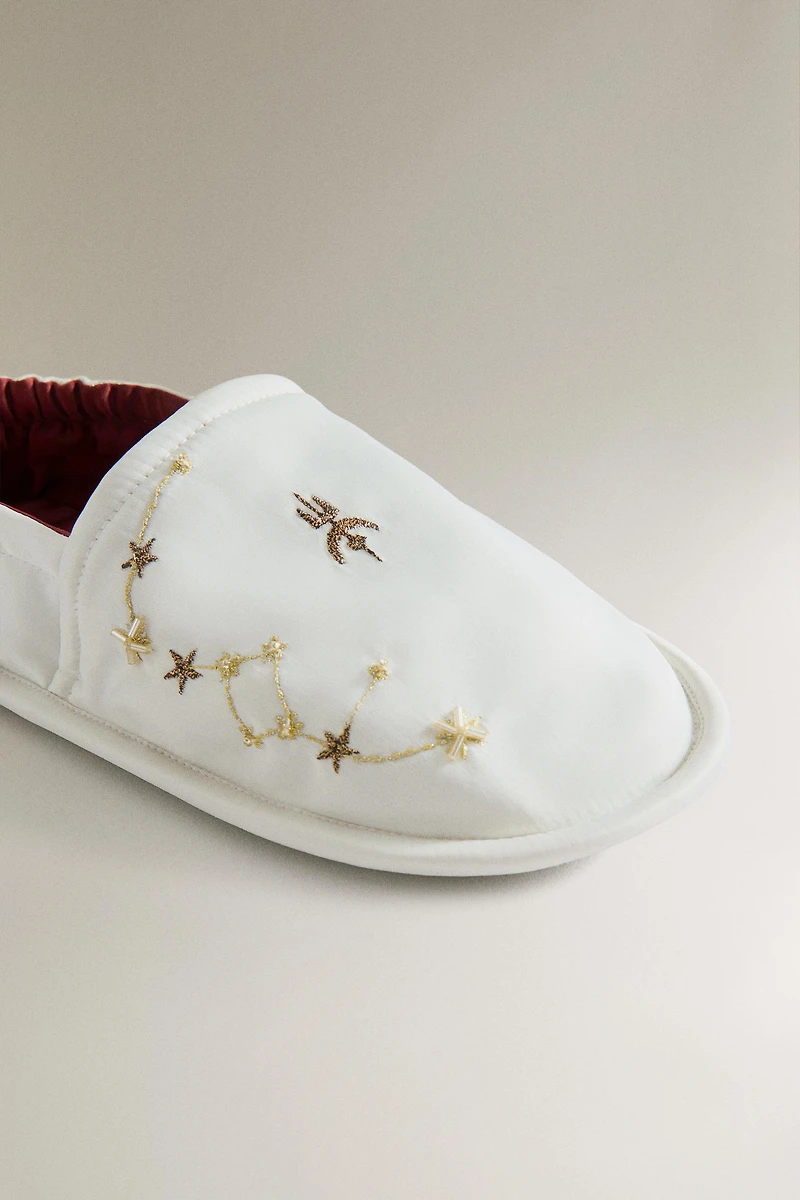 EMBROIDERED LEATHER-SOLE MOROCCAN SLIPPERS | MARISA BERENSON