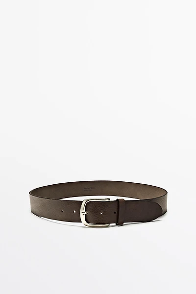 Nappa leather belt with arched buckle