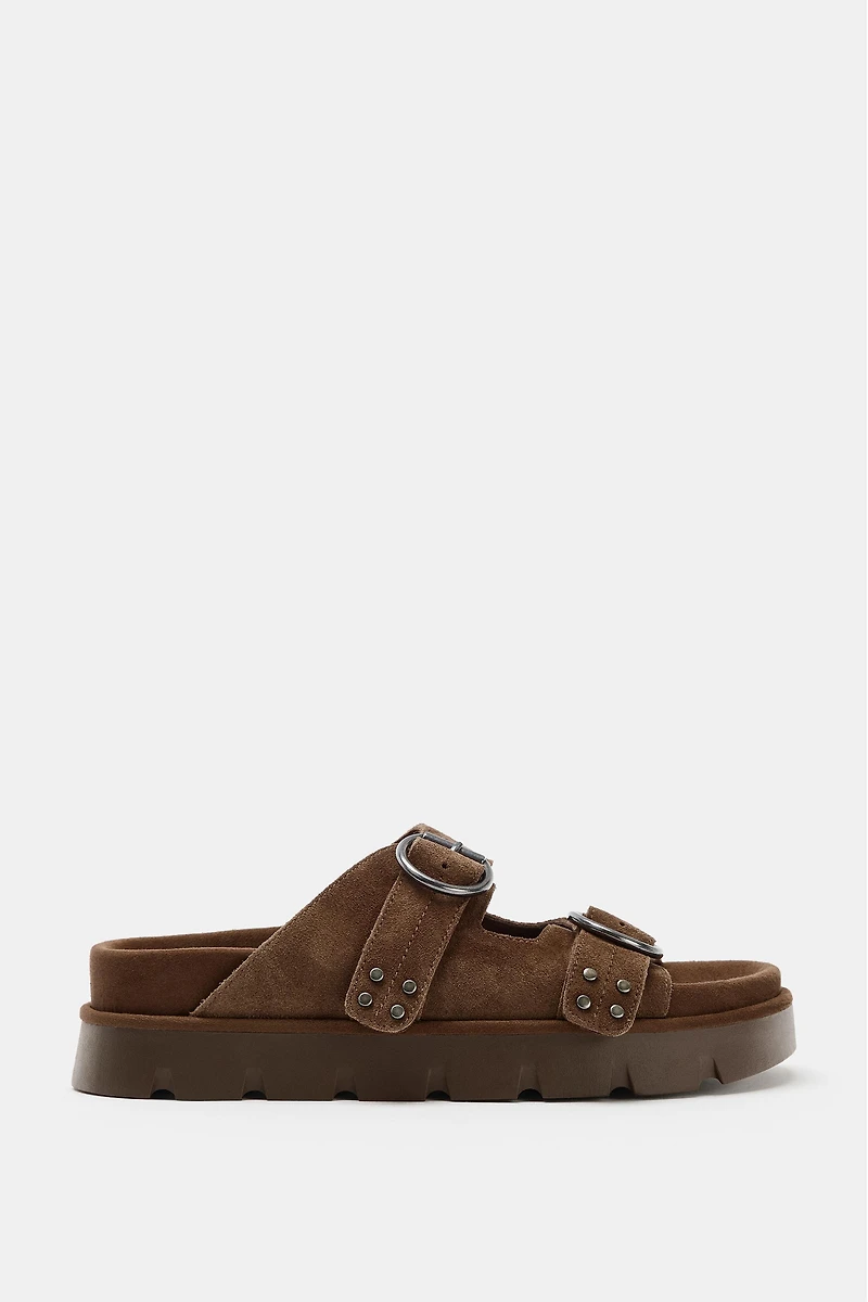 BUCKLED SUEDE PLATFORM SANDALS