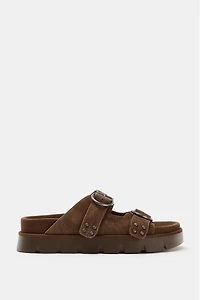 BUCKLED SUEDE PLATFORM SANDALS