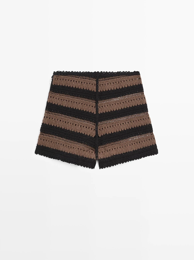 Striped cotton crochet shorts