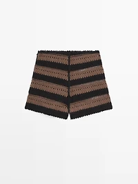 Striped cotton crochet shorts