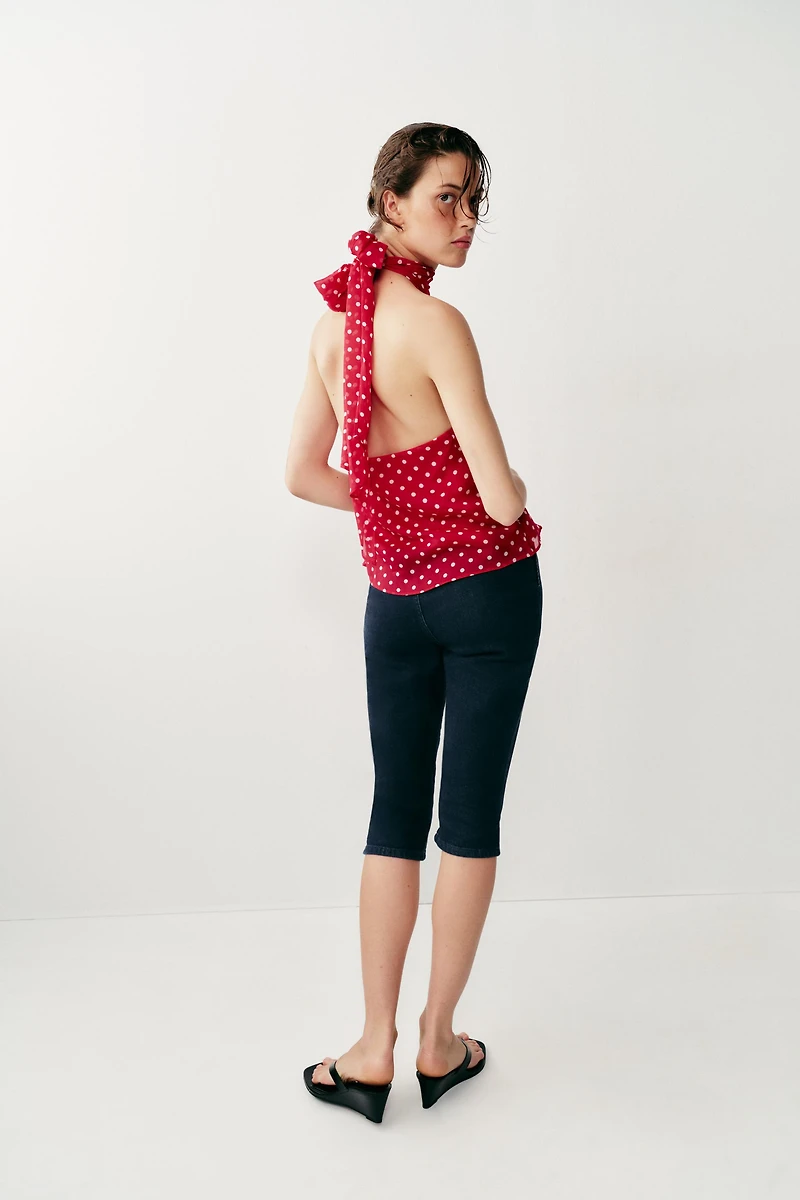 RUFFLED POLKA DOT HALTER TOP