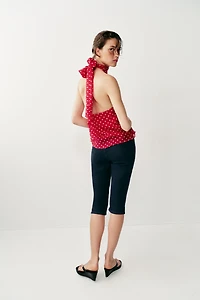 RUFFLED POLKA DOT HALTER TOP