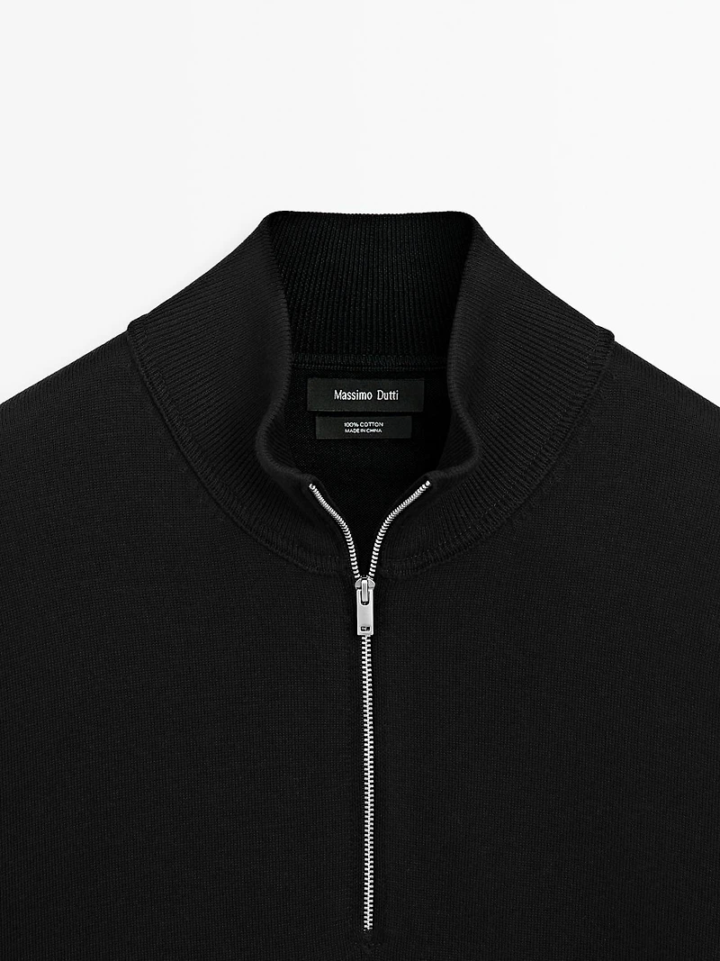 Mock neck knit sweater with zip
