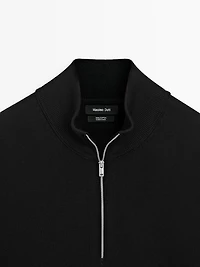 Mock neck knit sweater with zip