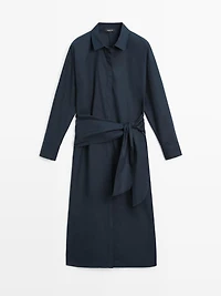 Midi shirt dress with scarf detail