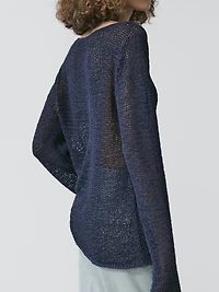 Cotton blend knit boat neck sweater