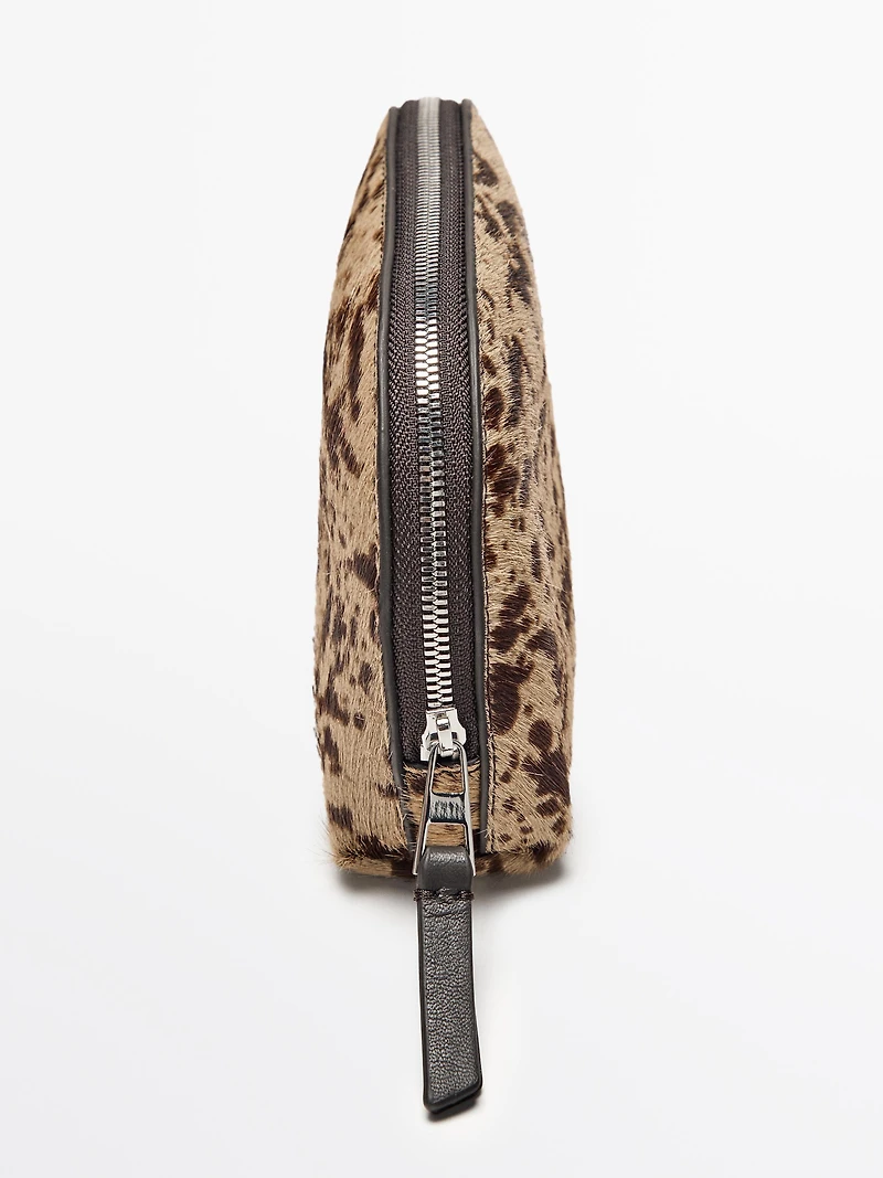 Hair on leather mini animal print toiletry bag