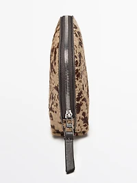 Hair on leather mini animal print toiletry bag