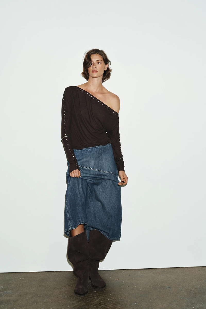 TRF DENIM STUD SKIRT
