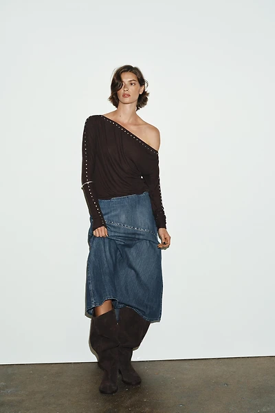 TRF DENIM STUD SKIRT