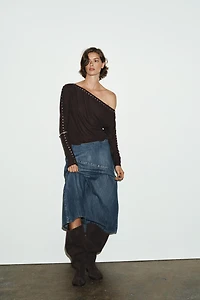 TRF DENIM STUD SKIRT
