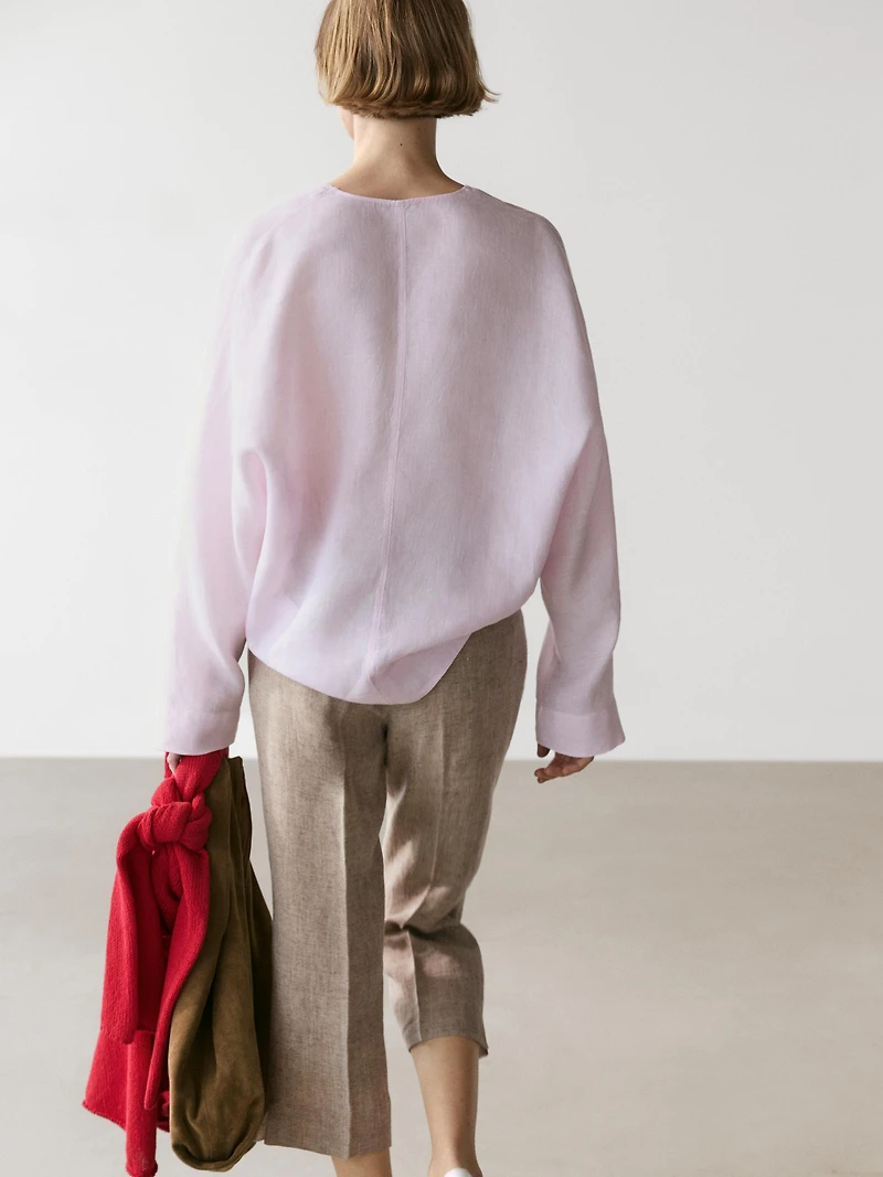 100% linen V-neck blouse