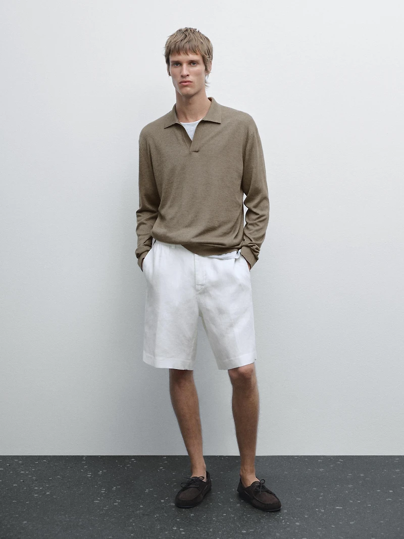 V-neck knit polo sweater
