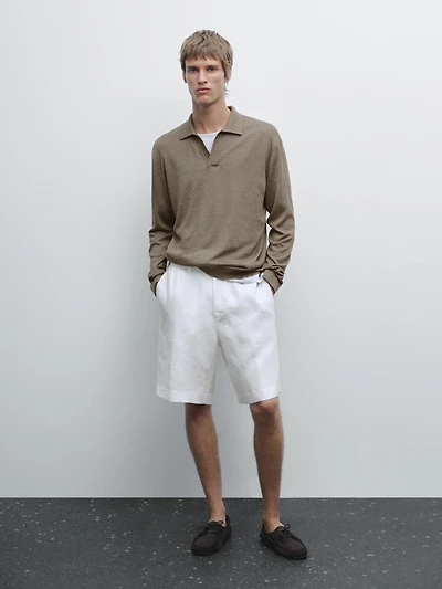 V-neck knit polo sweater