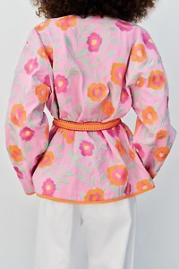 FLORAL EMBROIDERED BELTED KIMONO