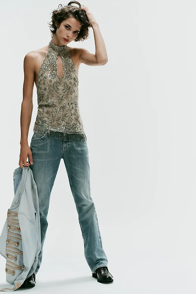 BEADED HALTER TOP