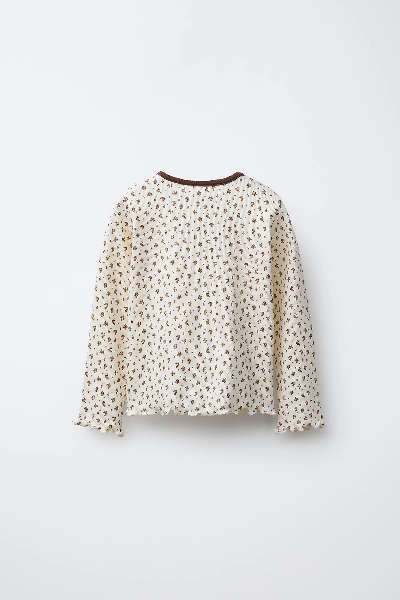 FLORAL ANIMAL FUZZY PATCH RIBBED T-SHIRT