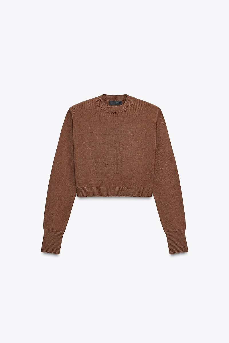 SHOULDER PAD CROPPED KNIT SWEATER