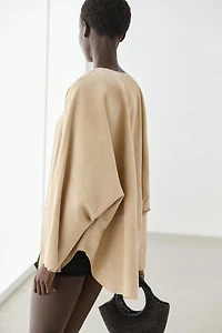 Suede leather shirt with snap button detail