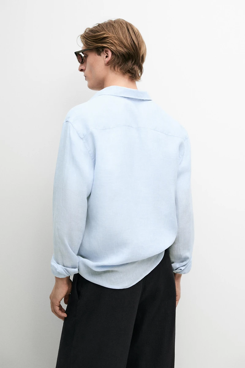 100% linen regular fit check shirt