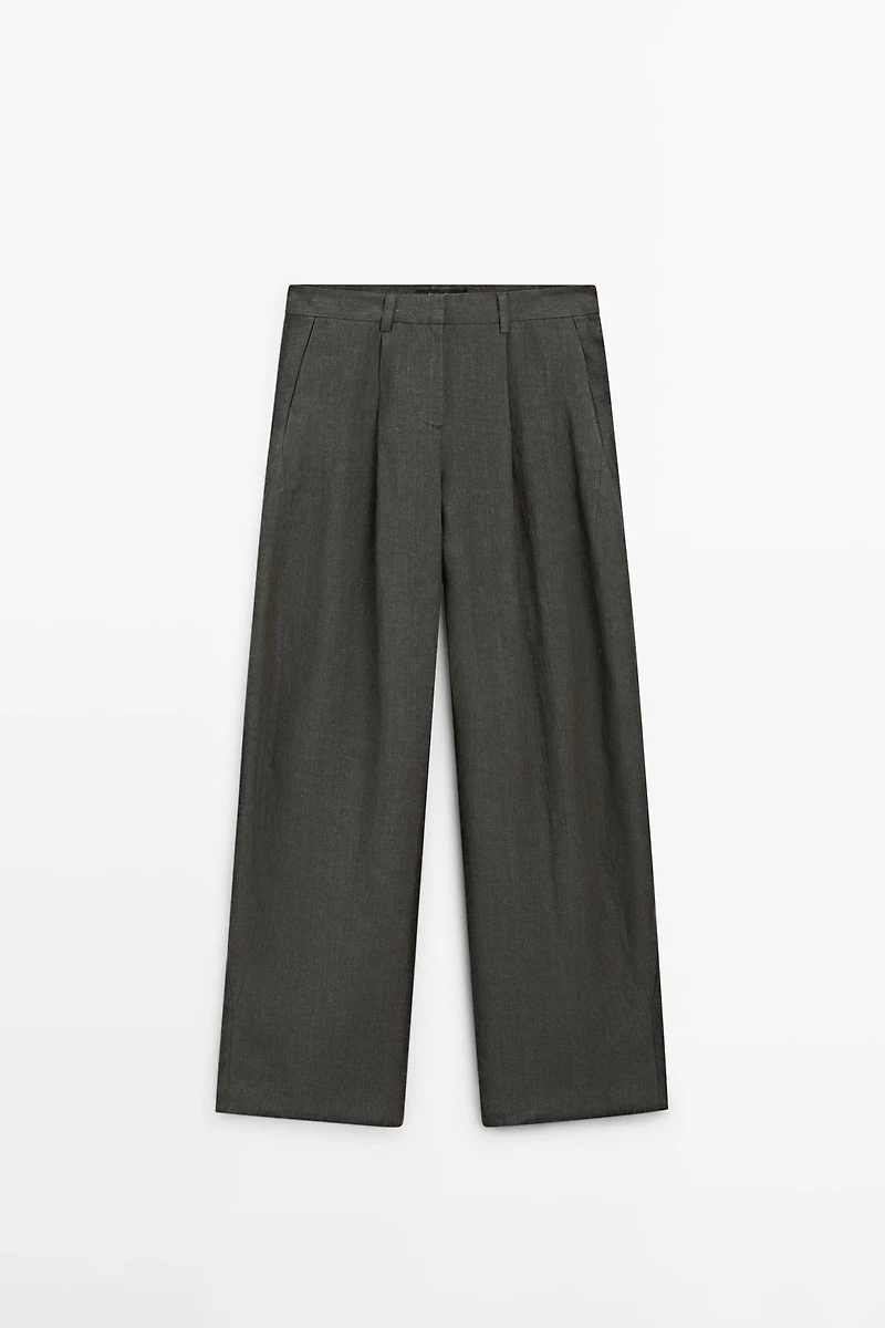 Melange trousers with linen side piece